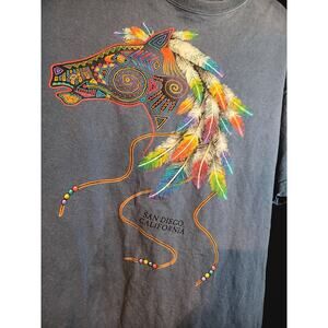 VTG Sportex T-Shirt Large Horse Feather Graphic Blue USA Made San Diego Tee